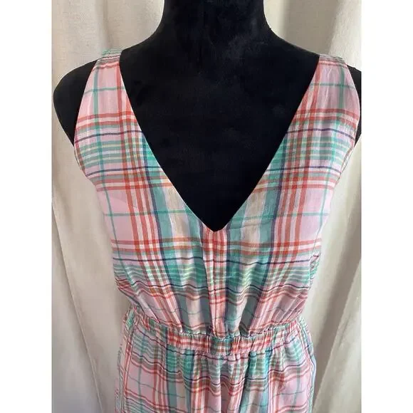 J. Crew Pink & Green Gingham Plaid Cotton Voile ☀️ Dress Cottage Core 🪻Preppy L - Picture 2 of 7